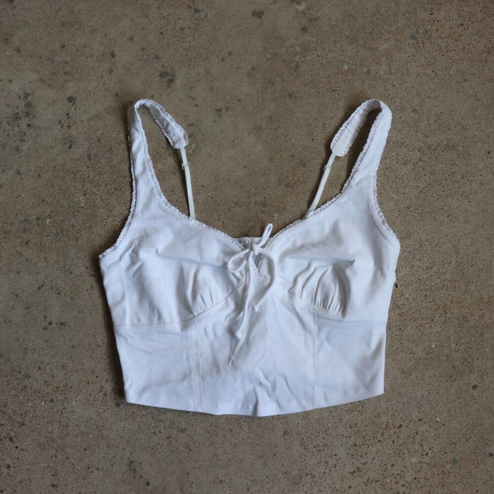 Y2K White Wild Fable Lace Trim Corset Tank Top M Tie Front